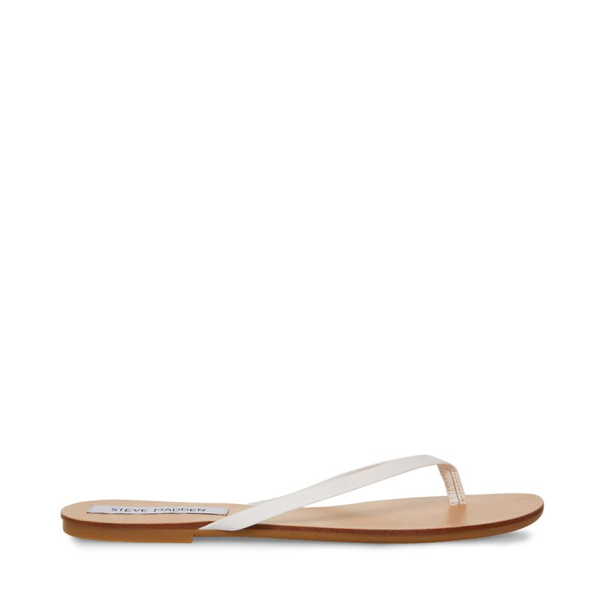 White Steve Madden Image Leather Women\'s Flip Flops | PH 8029HJW